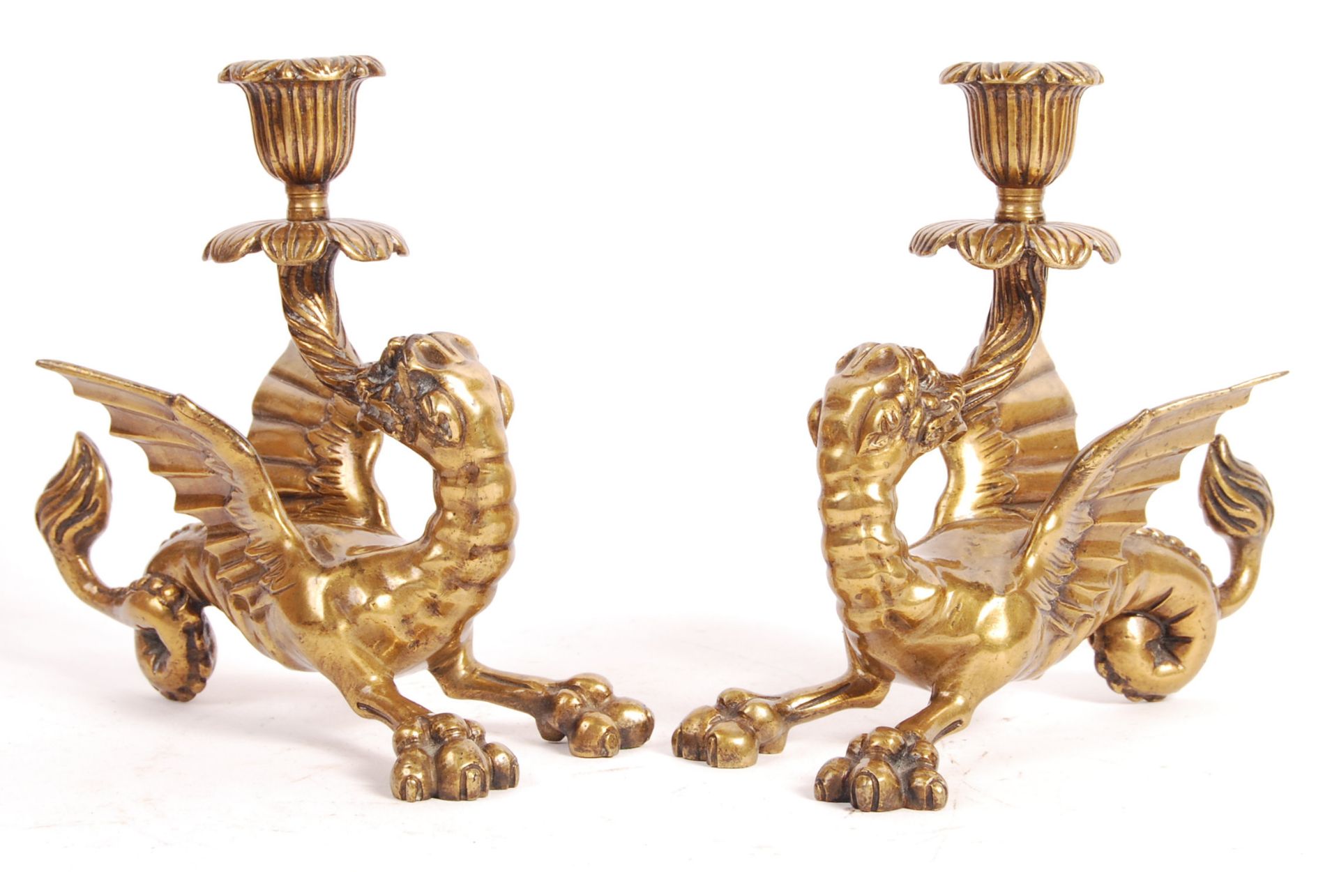 PAIR OF 18TH CENTURY BRONZE MEDIEVAL STYLE CANDLESTICK HOLDERS