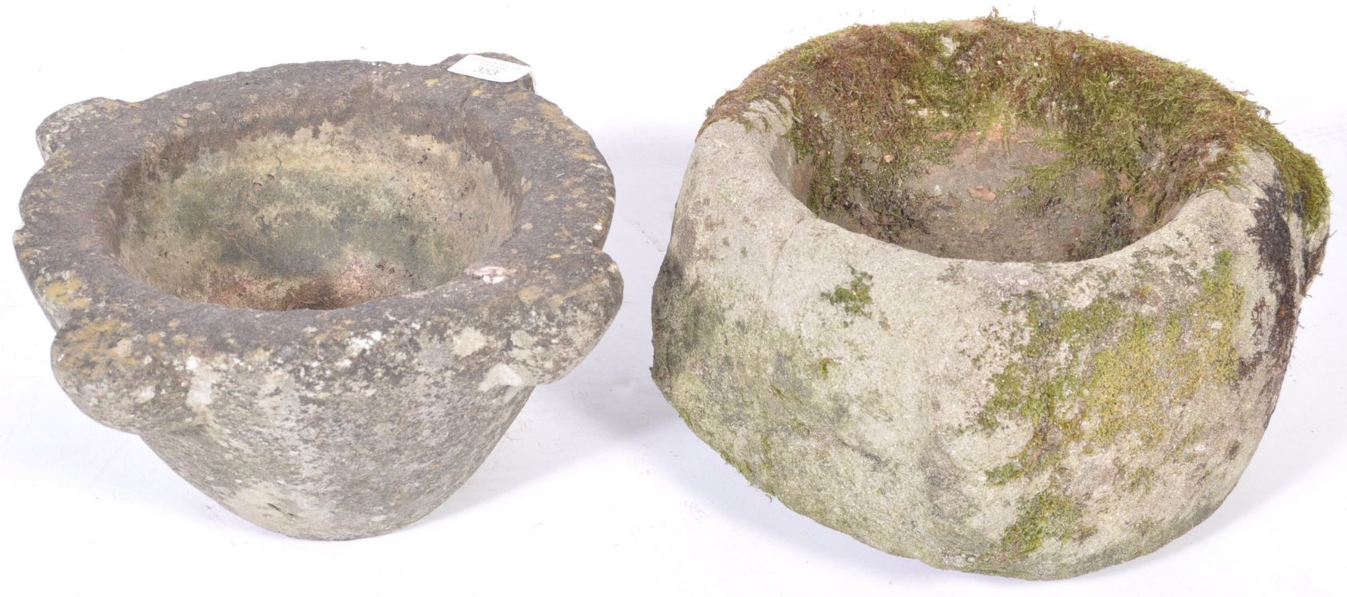 TWO ANTIQUE STONE CRUCIBLES / PLANTERS - Bild 2 aus 4