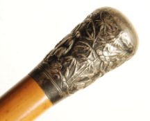 19TH CENTURY CHINESE SILVER TOPPED WALKING STICK CANE