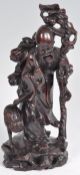 19TH CENTURY CHINESE ANTIQUE CARVED HARDWOOD FIGURINE OF SHAO LAO