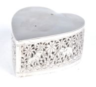 LATE 19TH CENTURY INDIAN SILVER HEART SHAPED LIDDED BOX