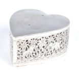 LATE 19TH CENTURY INDIAN SILVER HEART SHAPED LIDDED BOX