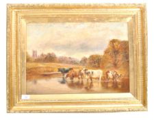 OIL ON CANVAS PAINTING WILLIAM TIPPETT CATTLE IN LAKE