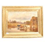 OIL ON CANVAS PAINTING WILLIAM TIPPETT CATTLE IN LAKE