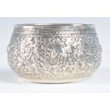 LATE 19TH CENTURY INDIAN SILVER PRAYER BOWL WITH ELEPHANTS