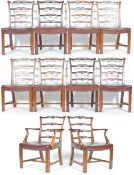 SET OF TEN OAK CHIPPENDALE MANNER DINING CHAIRS INCLUDING CARVERS