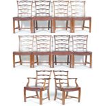 SET OF TEN OAK CHIPPENDALE MANNER DINING CHAIRS INCLUDING CARVERS