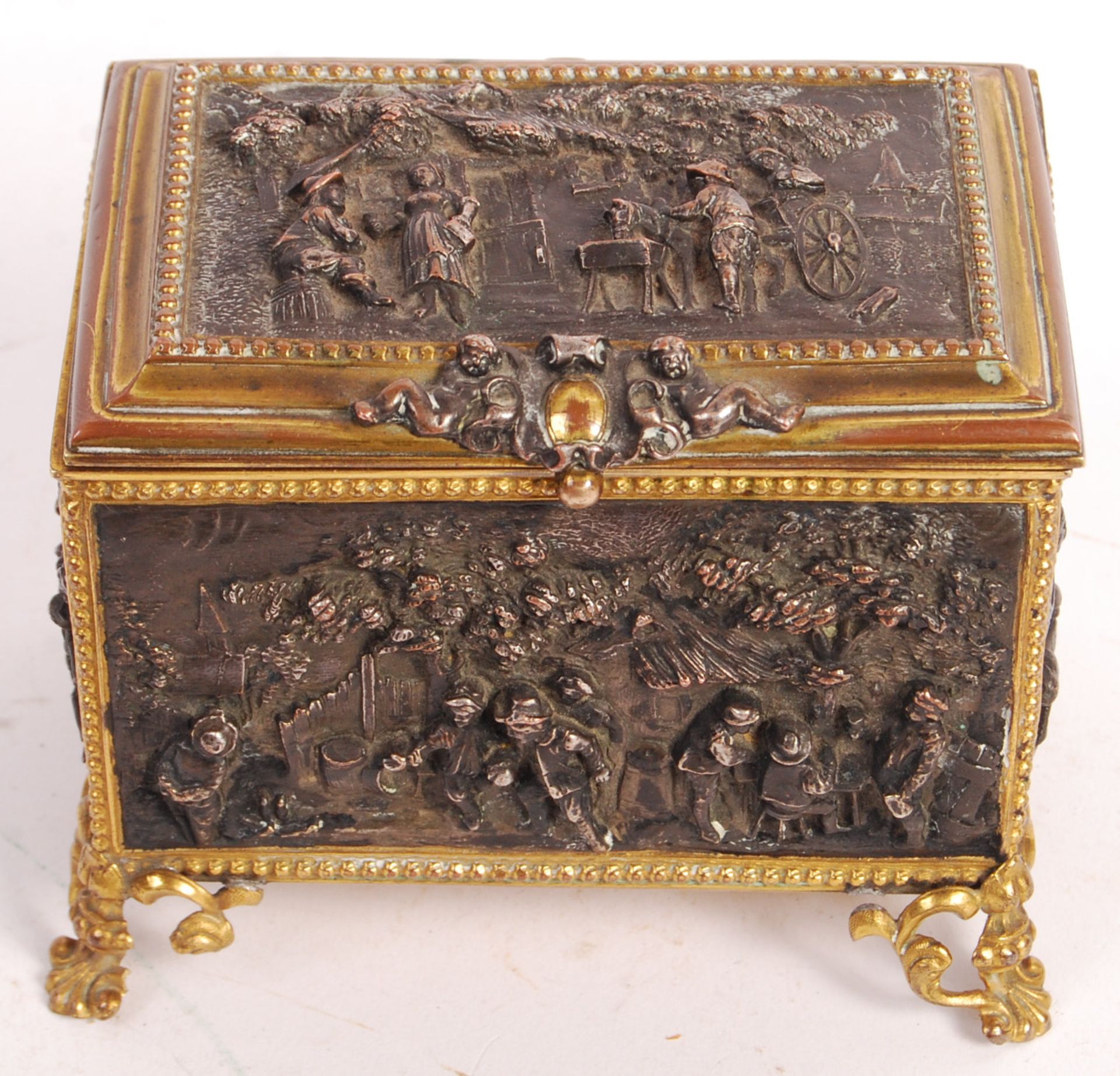 FINE 19TH CENTURY FRENCH BRASS & SILVER PLATE CASKET - Bild 3 aus 7