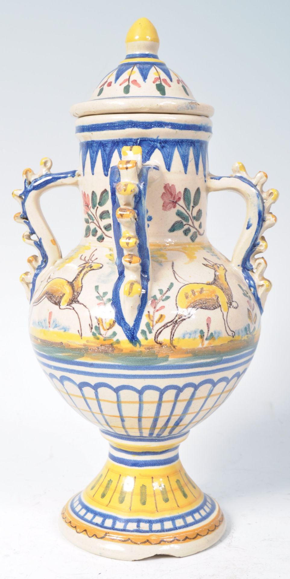 EARLY 19TH CENTURY ITALIAN FAIENCE FOUR HANDLED LIDDED POT - Bild 2 aus 7