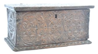 UNUSUAL ANTIQUE CARVED OAK BOX WITH CAMEOS TO LID