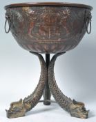 EARLY 20TH CENTURY DUTCH FLEMISH REPOUSSE BOWL ON LATER STAND
