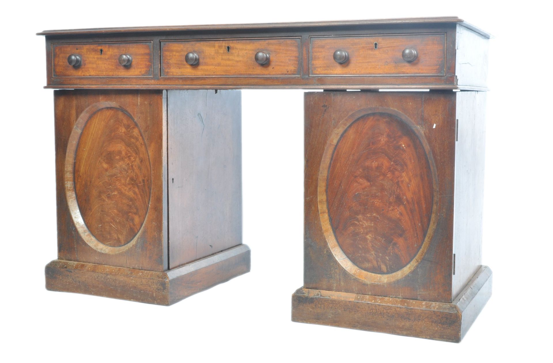 19TH CENTURY ANTIQUE TWIN PEDESTAL KNEEHOLE WRITING DESK