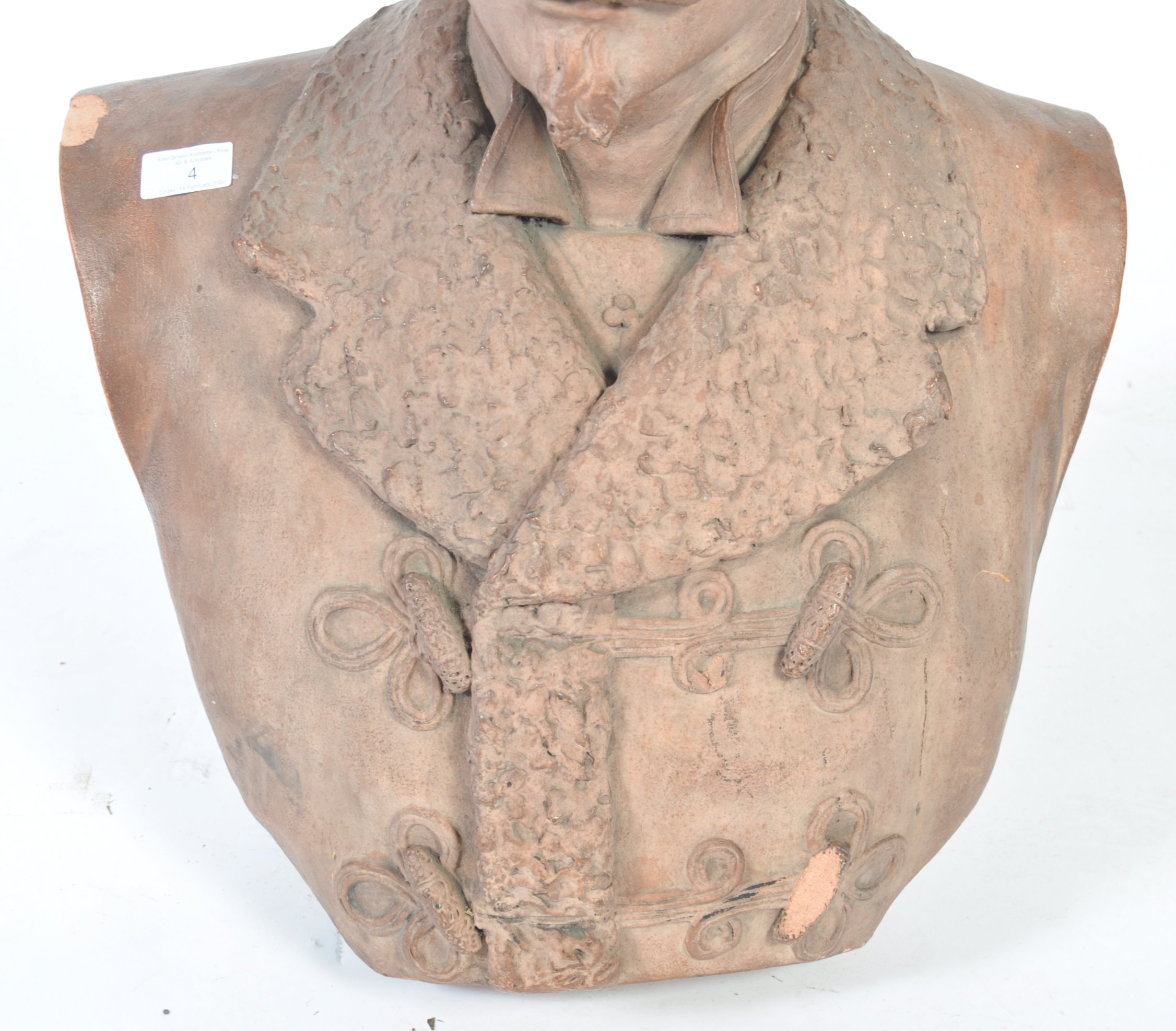 ANTIQUE TERRACOTTA BUST OF A GENT IN WOOLEN COAT - Image 3 of 7