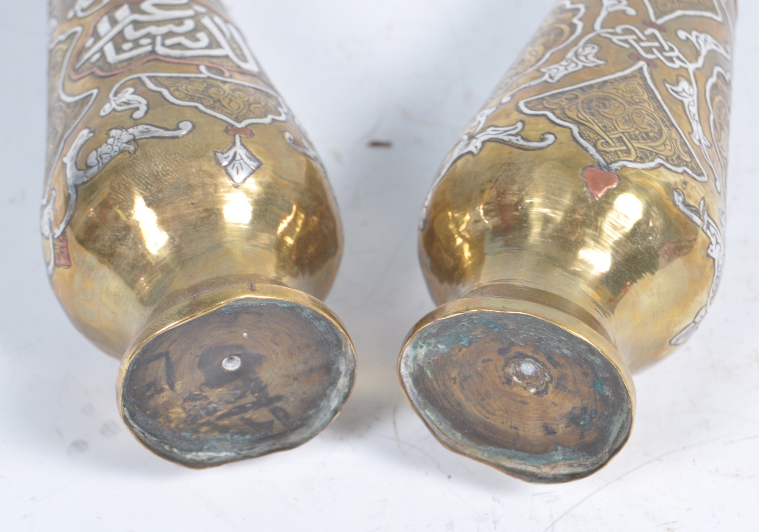 PAIR OF 19TH CENTURY ANTIQUE PERSIAN ISLAMIC BRASS VASES - Image 4 of 4