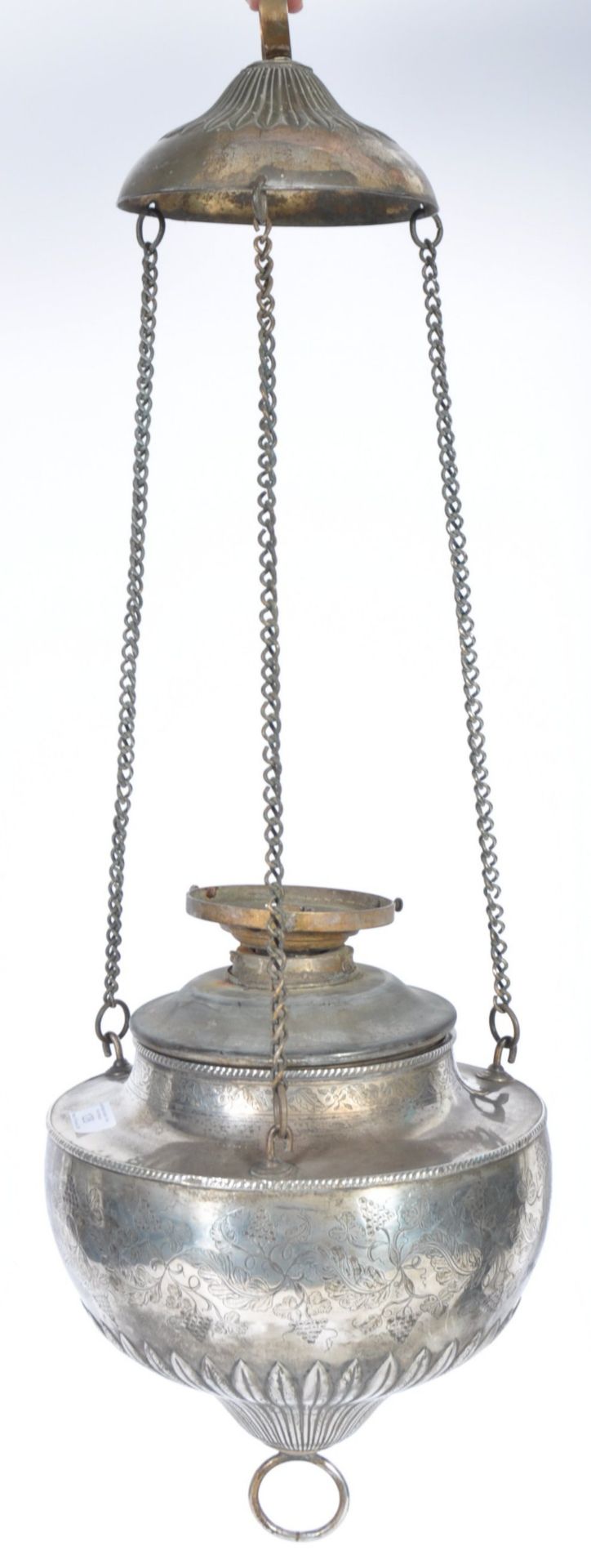 19TH CENTURY ECCLESIASTICAL SILVER PLATES VIGIL OIL LAMP.