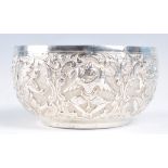 LATE 19TH CENTURY BURMESE SILVER PRAYER BOWL WITH GILDED INTERIOR