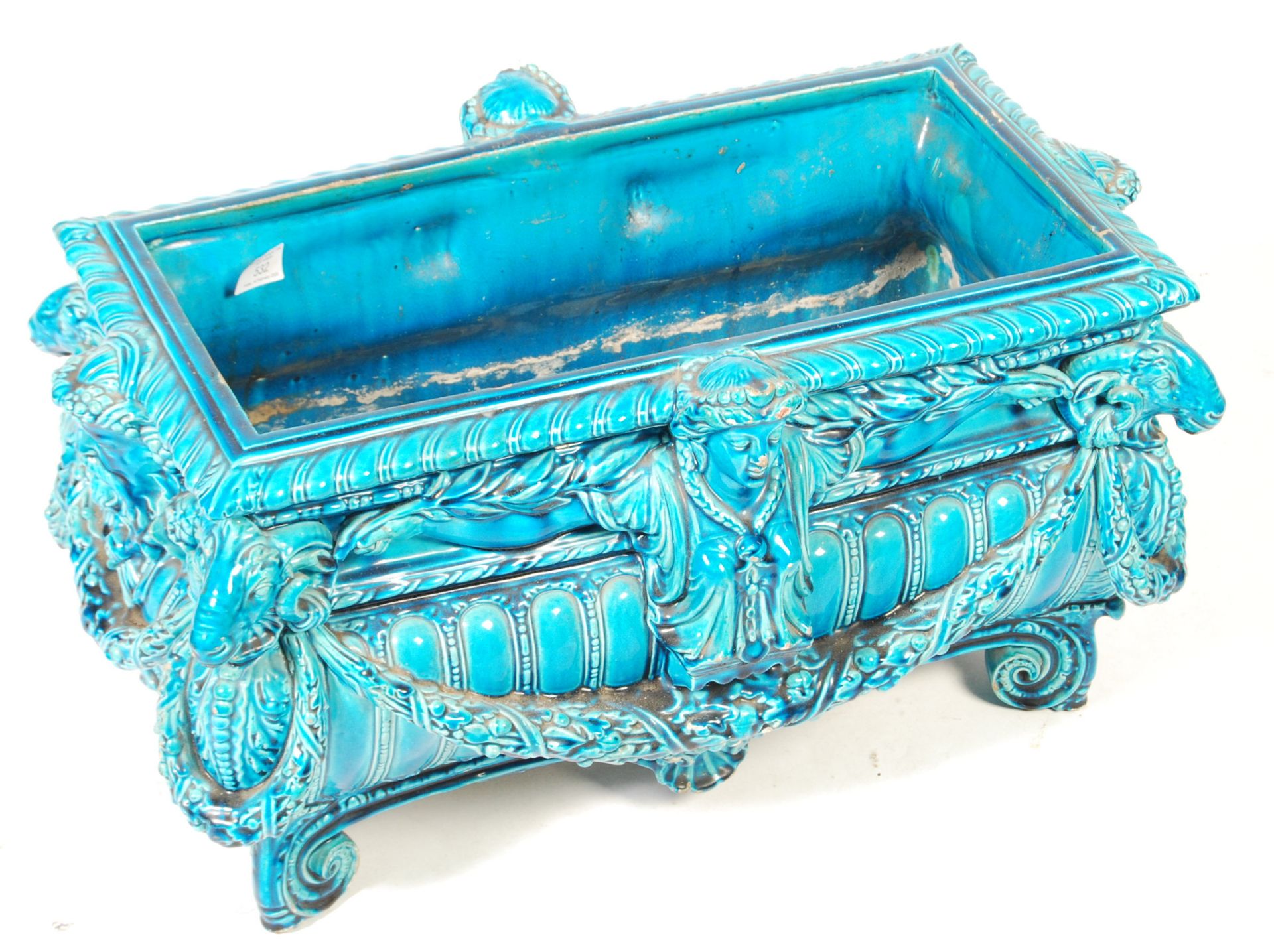 19TH CENTURY TURQUOISE MAJOLICA PLANTER JARDINIERE - Bild 2 aus 4