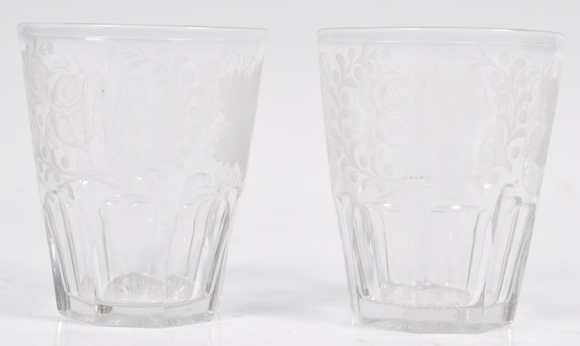 PAIR OF 19TH CENTURY ETCHED DRINKING GLASSES GRAPE & VINE