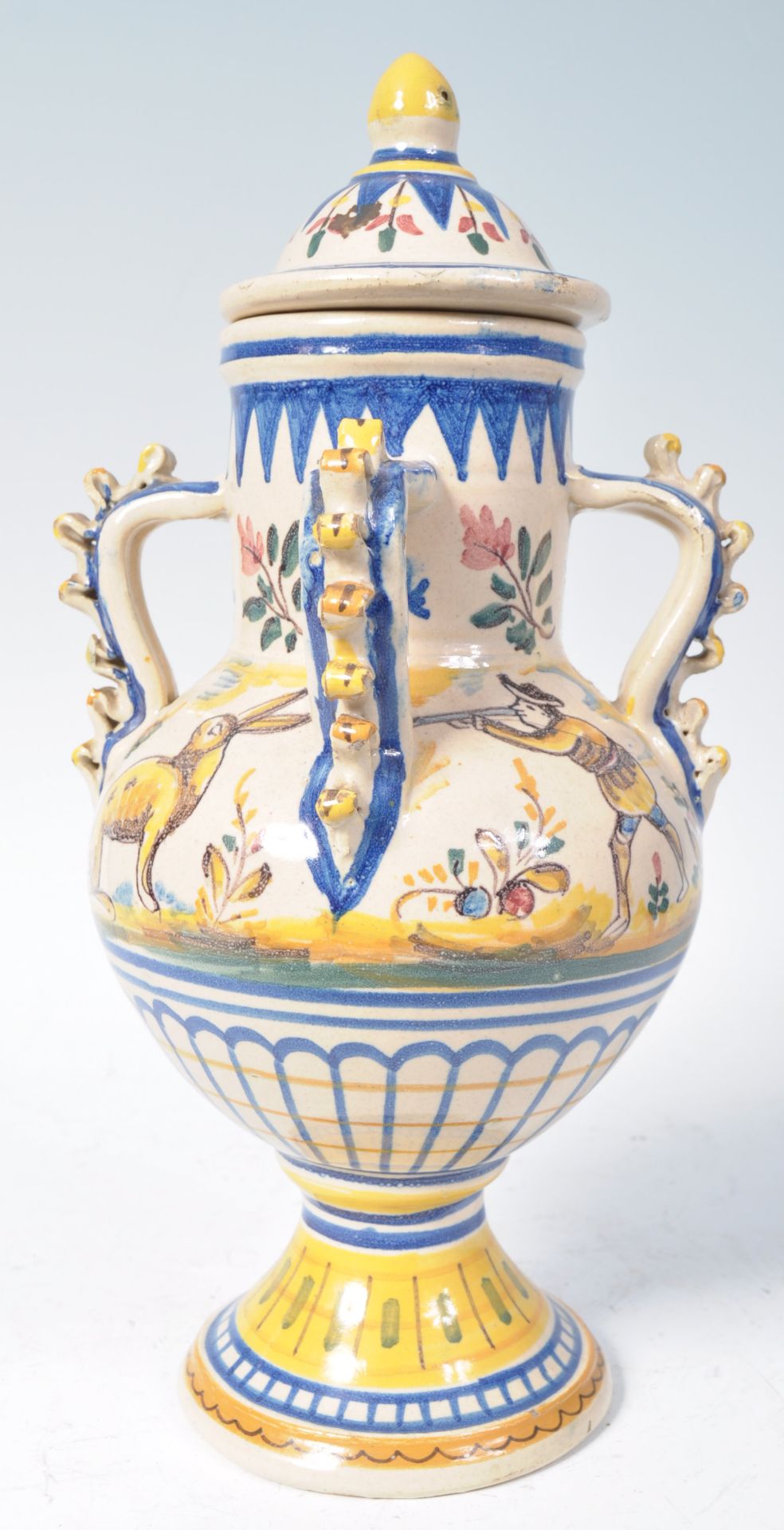 EARLY 19TH CENTURY ITALIAN FAIENCE FOUR HANDLED LIDDED POT - Bild 4 aus 7