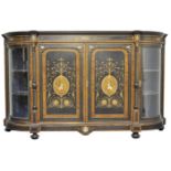 RARE 19TH CENTURY AESTHETIC AMBOYNA AND BONE INLAY CREDENZA