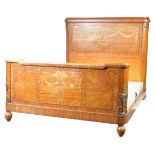 LATE 19TH CENTURY FRENCH EMPIRE STYLE WALNUT AND SATINWOOD BED