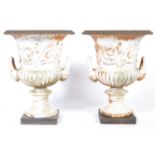 PAIR OF 19TH CENTURY VICTORIAN CAST IRON PLANTER URNS