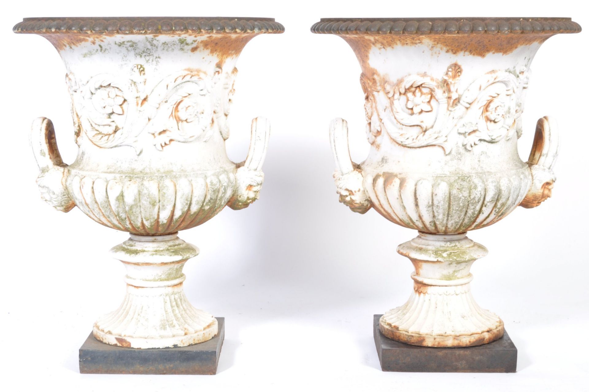 PAIR OF 19TH CENTURY VICTORIAN CAST IRON PLANTER URNS