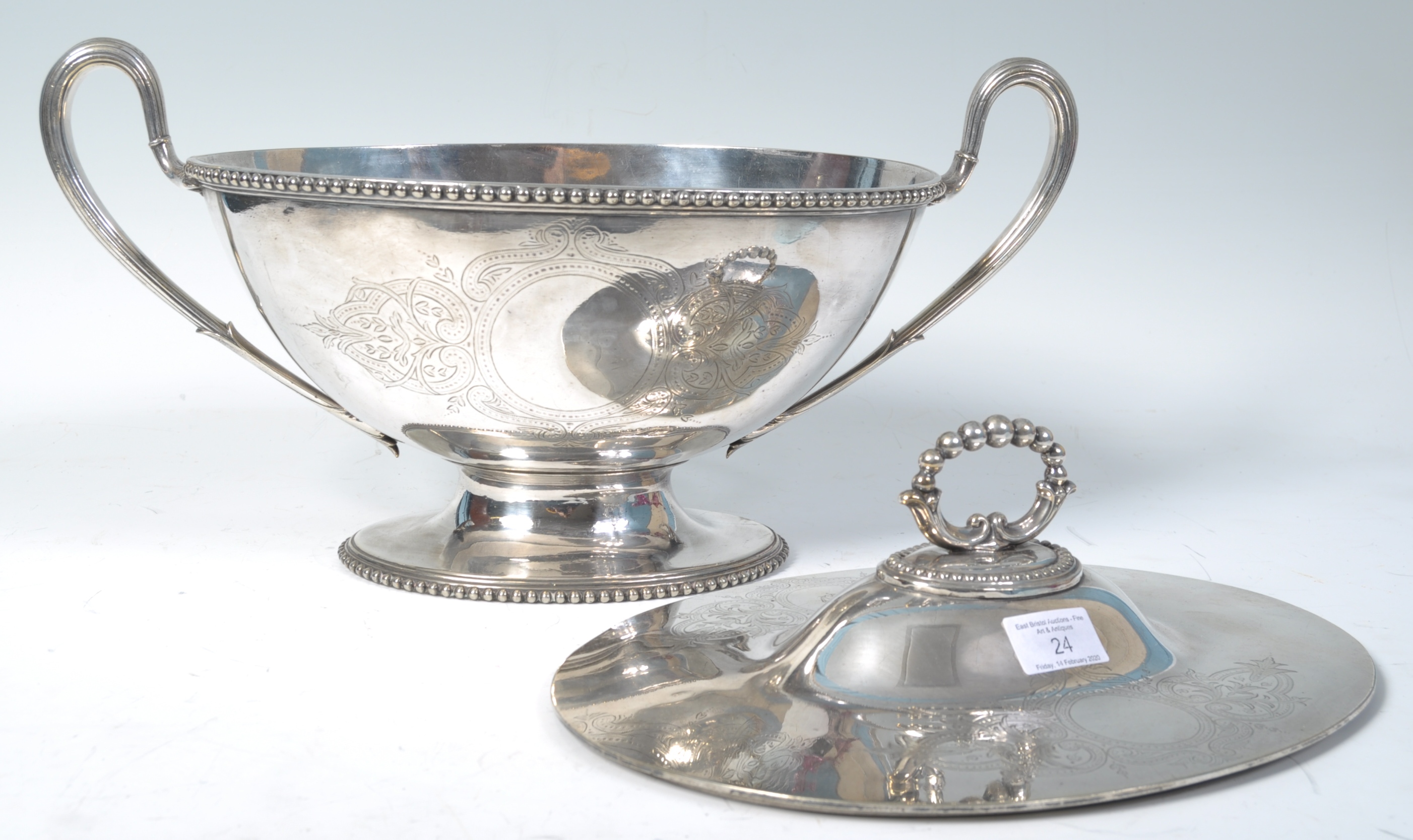 STUNNING 19TH CENTURY SILVER PLATED LARGE TUREEN - Image 2 of 6
