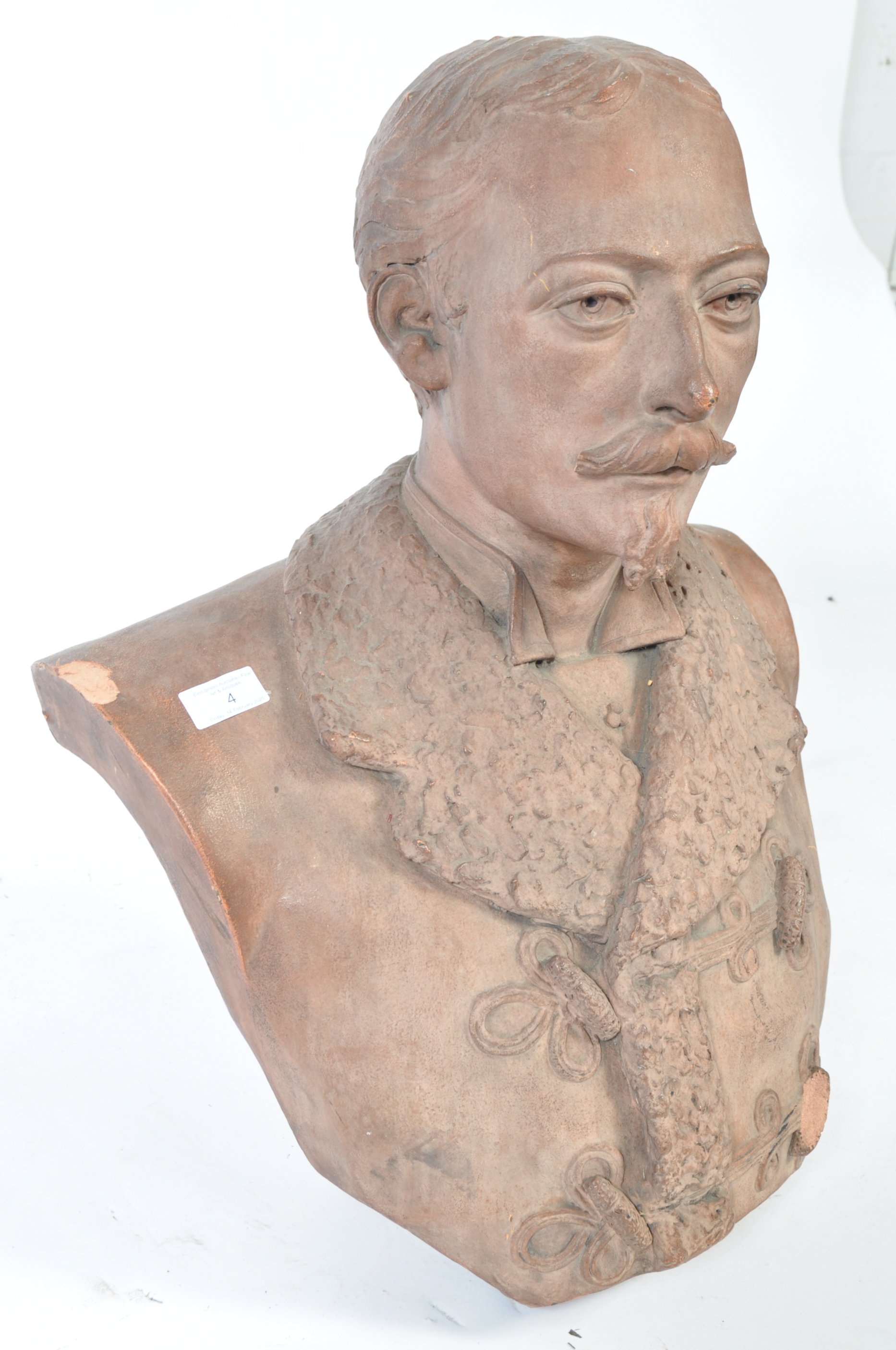 ANTIQUE TERRACOTTA BUST OF A GENT IN WOOLEN COAT - Image 4 of 7