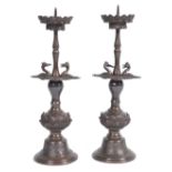 PAIR OF 19TH CENTURY JAPANESE MEIJI PERIOD LOTUS CANDLESTICKS