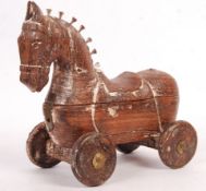 19TH CENTURY CARVED TROJAN HORSE INKWELL / TIDY