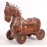 19TH CENTURY CARVED TROJAN HORSE INKWELL / TIDY