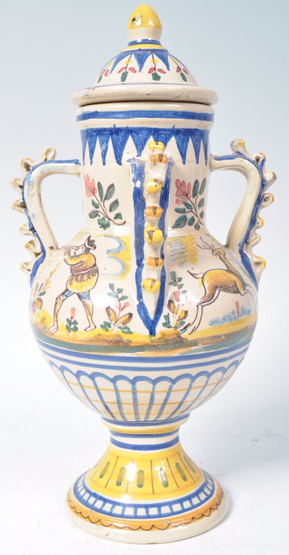 EARLY 19TH CENTURY ITALIAN FAIENCE FOUR HANDLED LIDDED POT - Bild 3 aus 7