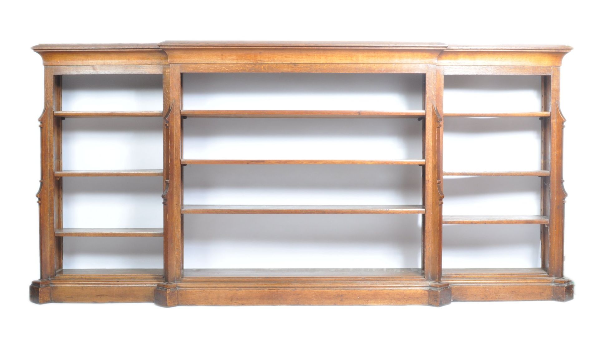 19TH CENTURY ANTIQUE OAK BREAKFRONT BOOKCASE