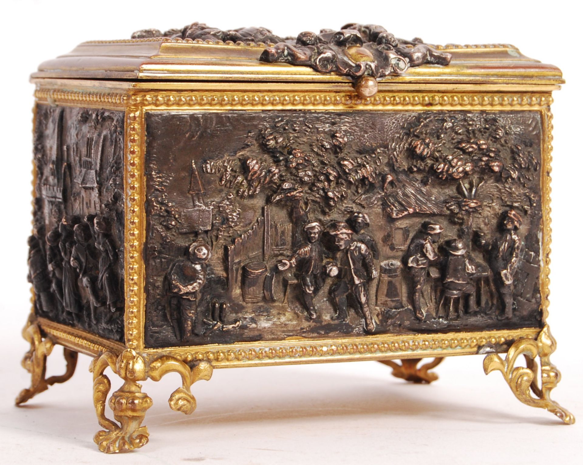 FINE 19TH CENTURY FRENCH BRASS & SILVER PLATE CASKET