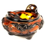CHINESE PEKING GLASS CENSER PRAYER BOWL WITH CAMEO DECORATION