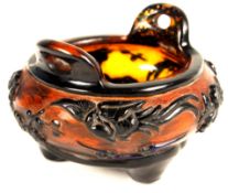 CHINESE PEKING GLASS CENSER PRAYER BOWL WITH CAMEO DECORATION