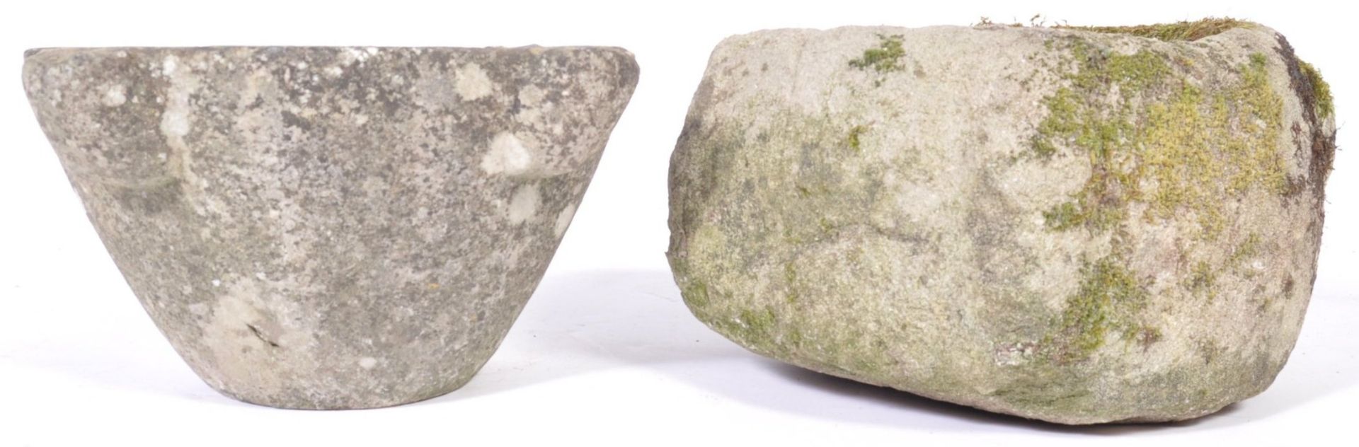 TWO ANTIQUE STONE CRUCIBLES / PLANTERS