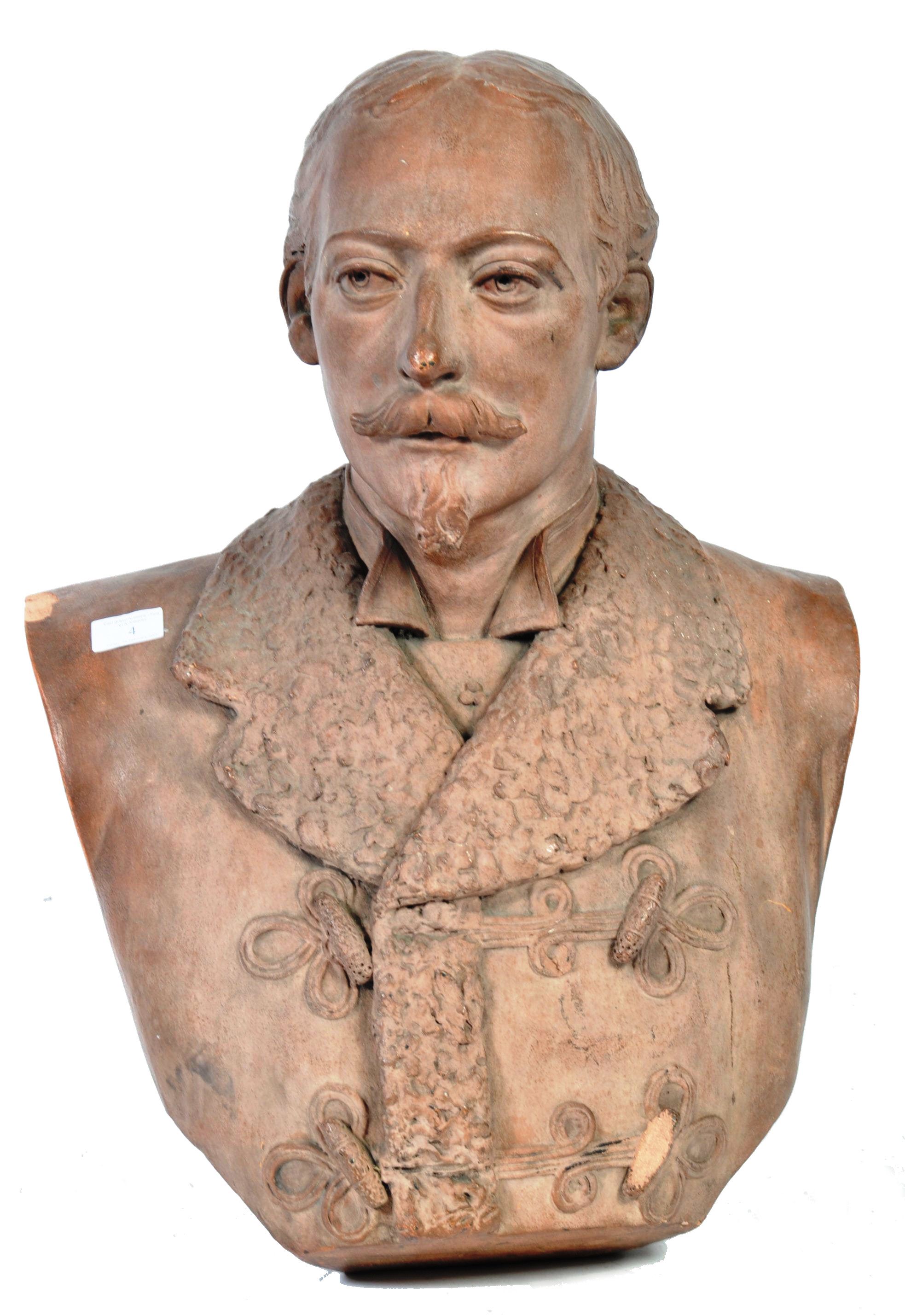 ANTIQUE TERRACOTTA BUST OF A GENT IN WOOLEN COAT