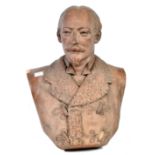 ANTIQUE TERRACOTTA BUST OF A GENT IN WOOLEN COAT