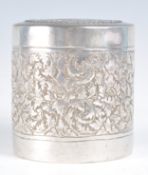 ANGLO INDIAN SILVER TRINKET POT OF CYLINDRICAL FORM