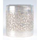 ANGLO INDIAN SILVER TRINKET POT OF CYLINDRICAL FORM