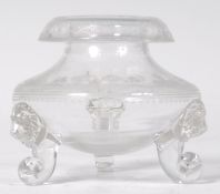 19TH CENTURY ANTIQUE ETCHED GLASS LION MASK INKWELL