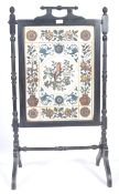 19TH CENTURY VICTORIAN PAINTED GLASS FIRE SCREEN