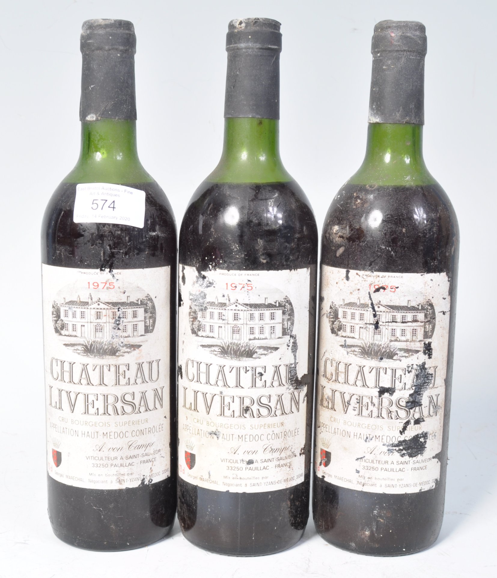 THREE BOTTLES OF CHATEAU LIVERSAN 1975 MEDOC