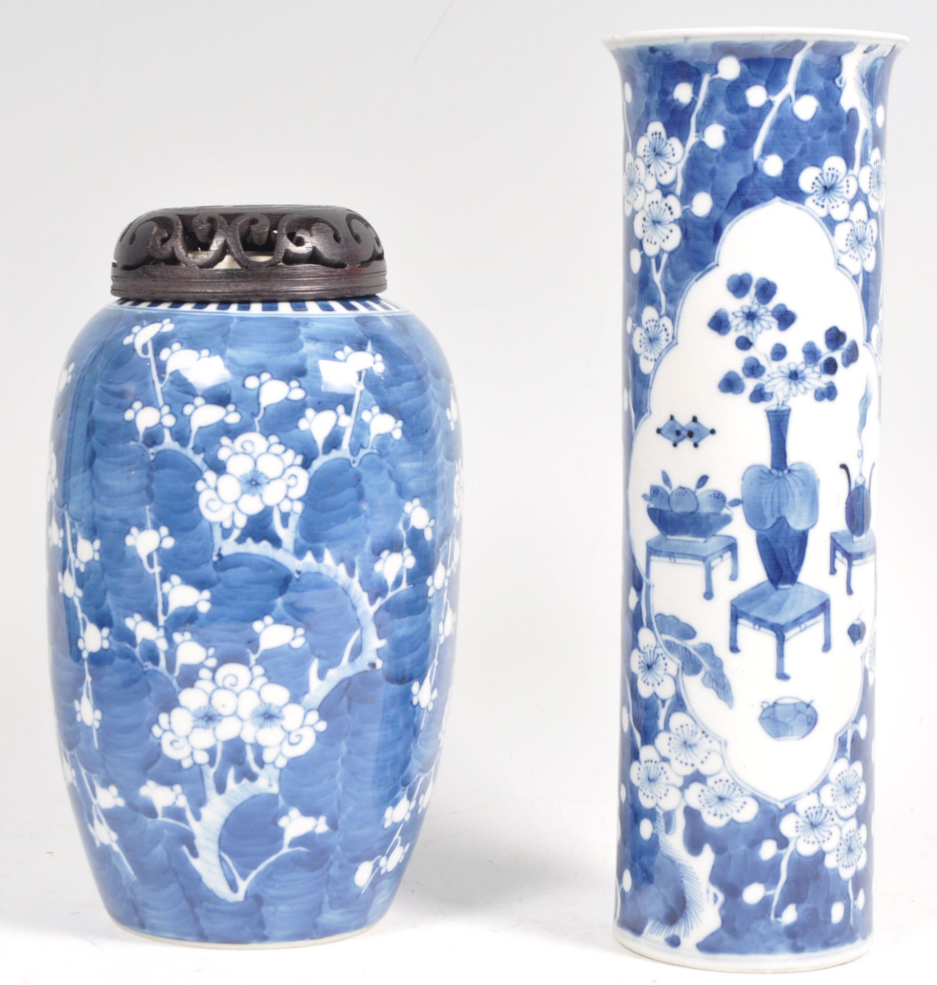 TWO PIECES OF 19TH CENTURY CHINESE BLUE AND WHITE PRUNUS WARE