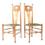 PAIR OF ANTIQUE ARTS AND CRAFTS OAK SIDE / DINING CHAIRS