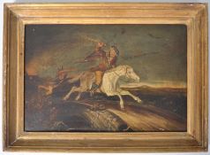 19TH CENTURY OIL ON BOARD PAINTING OF ' TOM O SHANTER '