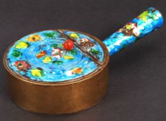 LATE 19TH CENTURY CHINESE BRASS & ENAMEL LIDDED CLOTHES IRON