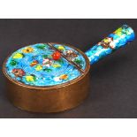 LATE 19TH CENTURY CHINESE BRASS & ENAMEL LIDDED CLOTHES IRON